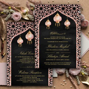 Invitación Linternas rosadas Rosa negra Bodas musulmanas de o