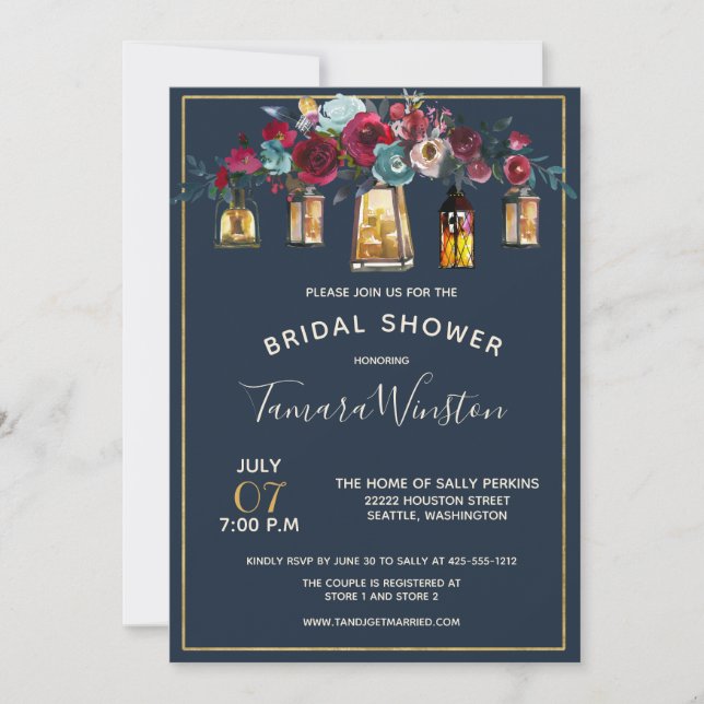 Invitación Linternas rusticas Ducha de novia floral de la Mar (Anverso)