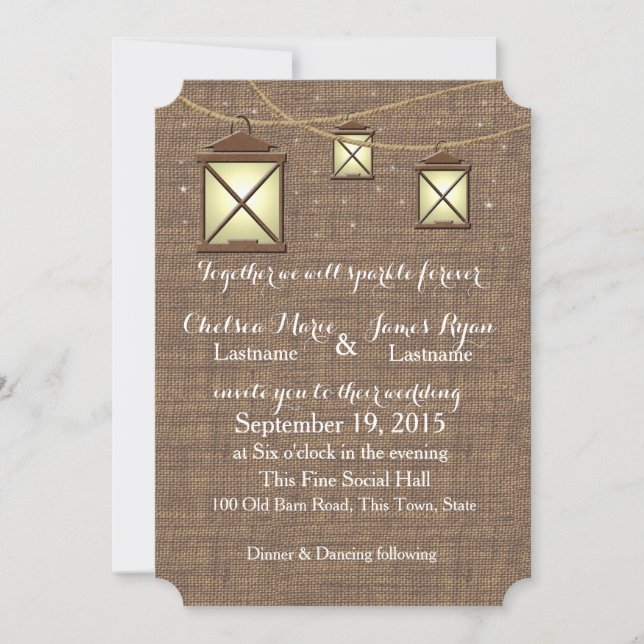 Invitación Linternas rusticas y Burlap (Anverso)