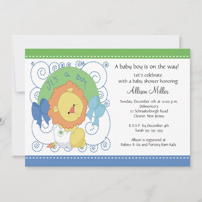 Invitación Lion Baby Boy Baby Shower (Anverso)