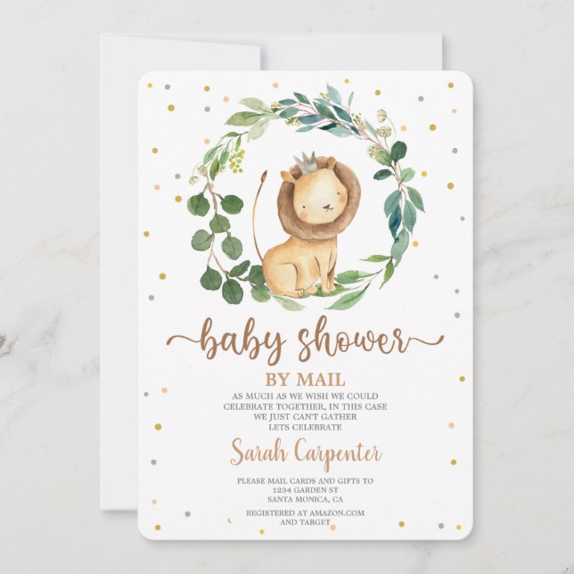 Invitación Lion Baby ducha por correo (Anverso)