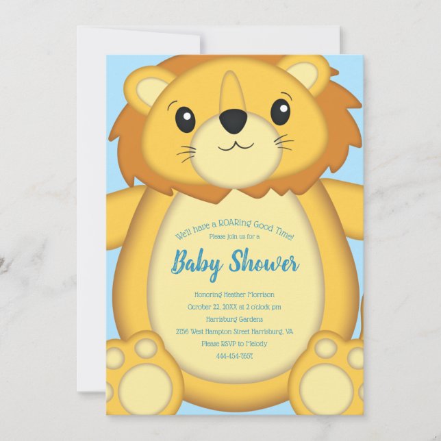 Invitación Lion Baby Shower Blue (Anverso)