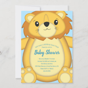 Invitación Lion Baby Shower Blue
