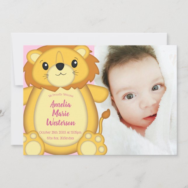 Invitación Lion Baby Shower Pink (Anverso)
