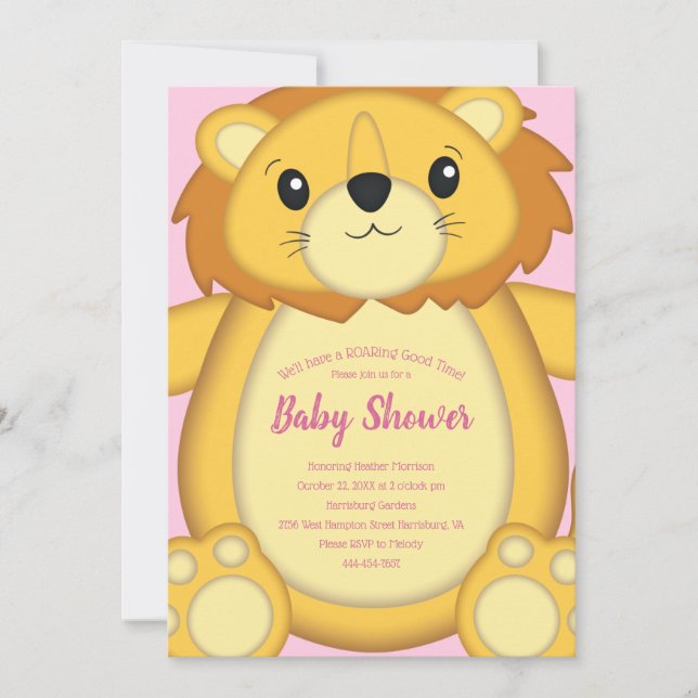 Invitación Lion Baby Shower Pink (Anverso)