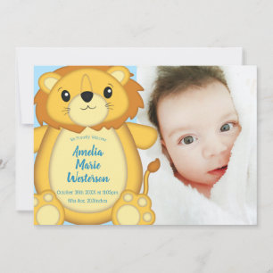Invitación Lion Baby Shower Zoo Circus Blue Boy