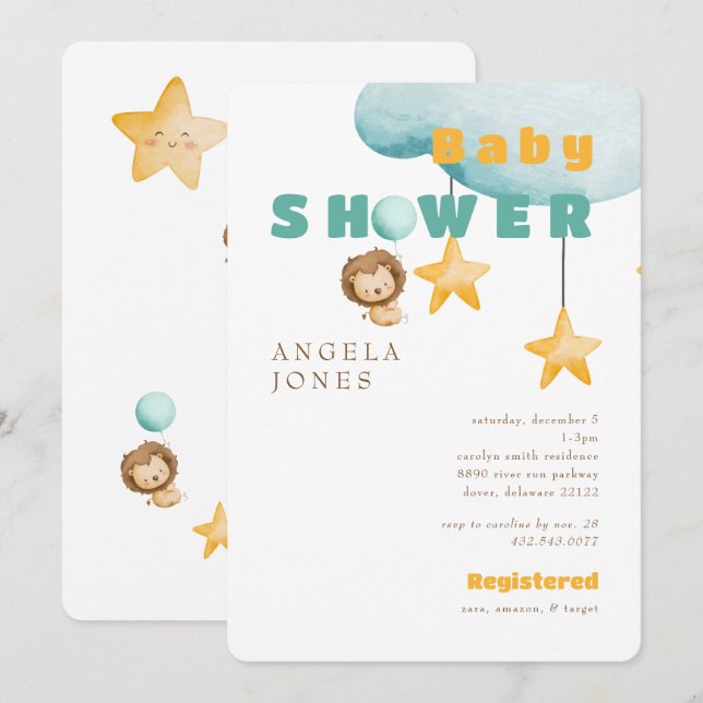 Invitación Lion Cute Boy Baby Shower (Anverso / Reverso)