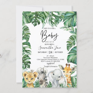 Invitación Lion Giraffe Elephant Safari Jungle Baby Shower