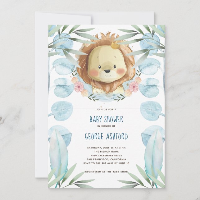 Invitación Lion It's a Boy Baby Shower Invitation (Anverso)