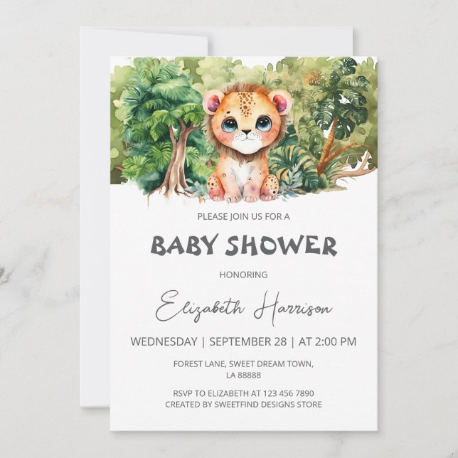 Invitación Lion Jungle King Boy Baby Shower (Anverso)