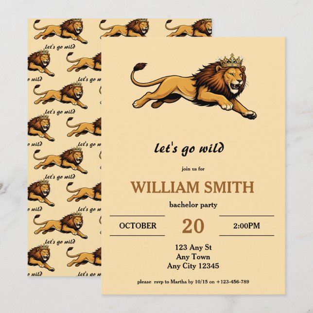Invitación Lion King Bachelor Party Invitation (Anverso / Reverso)
