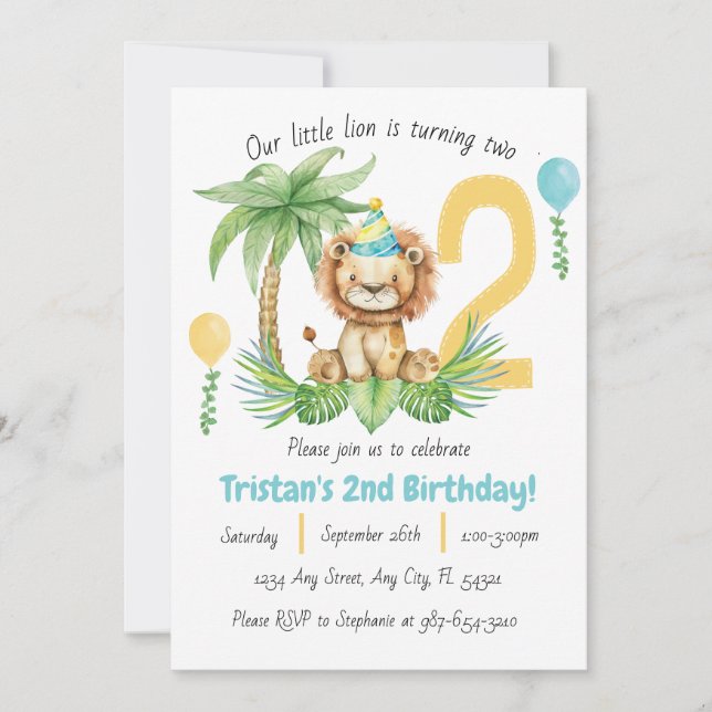 Invitación Lion Safari 2nd Birthday Invitation (Anverso)