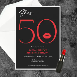 Invitación Lips rojas minimales modernas ella tiene 50 años