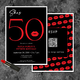 Invitación Lips rojas mínimas modernas ella tiene 50 años QR