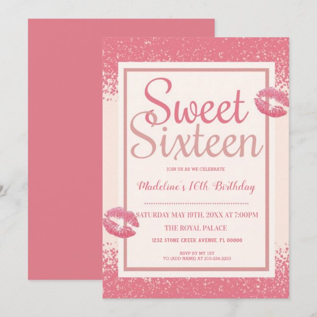 Invitación Lips rosadas dulces 16 (Anverso / Reverso)