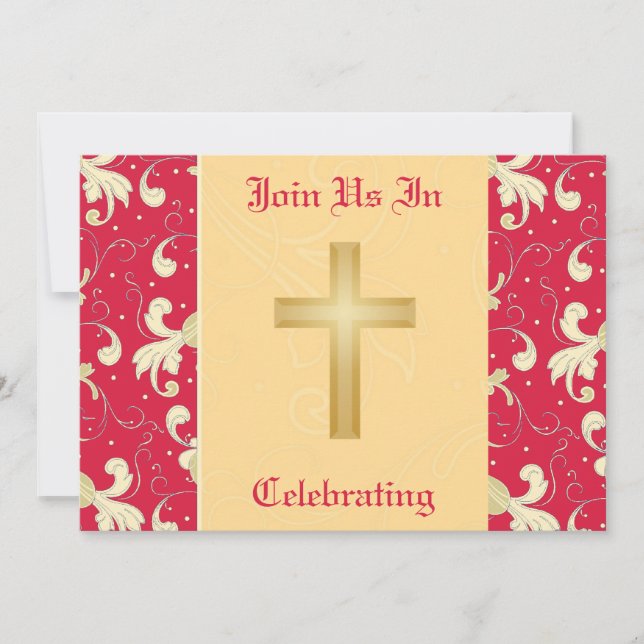 Invitación Lipstick Red, Gold, Christian, Wedding Invitation (Anverso)