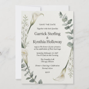 Invitación Lirio Calla & Eucalipto Botánico Elegante Guardar