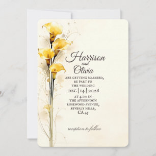 Invitación Lirio de Agua Amarillo Simple Aquarela Floral Boda
