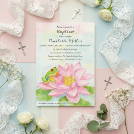 Invitación Lirio de Agua Rosa y Rana de árbol para Bautizo
