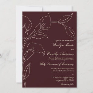 Invitación Lirio de Cala Ciruela Profunda Boda Católica Elega