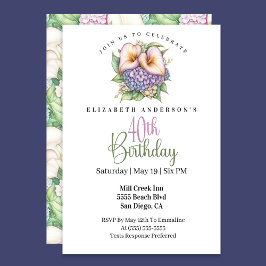 Invitación Lirio de Cala Pastel Precioso Cumpleaños 40