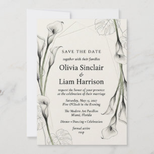 Invitación Lirio de Calla Monocromático y Hoja de Monstera Ac