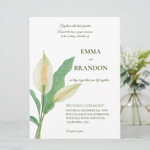 Invitación Lirio de la paz blanco acuarela - boda minimalista