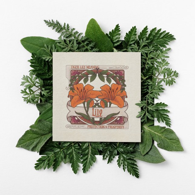 Invitación Lirio de tigres- Flor que significa verde estilo v (Transport yourself to a magical garden with this charming tiger lily note card and flower meanings. )