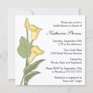 Invitación Lirio elegante de Calla en ducha de novia amarilla