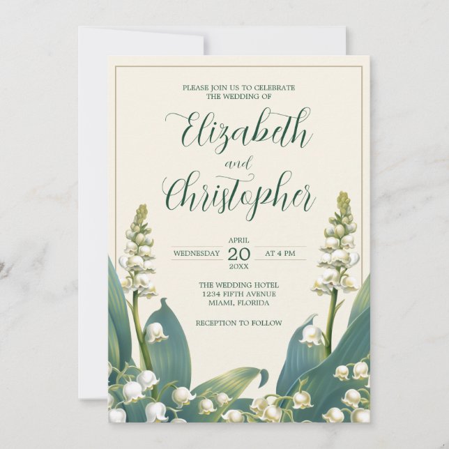Invitación Lirio elegante del valle Boda floral (Anverso)