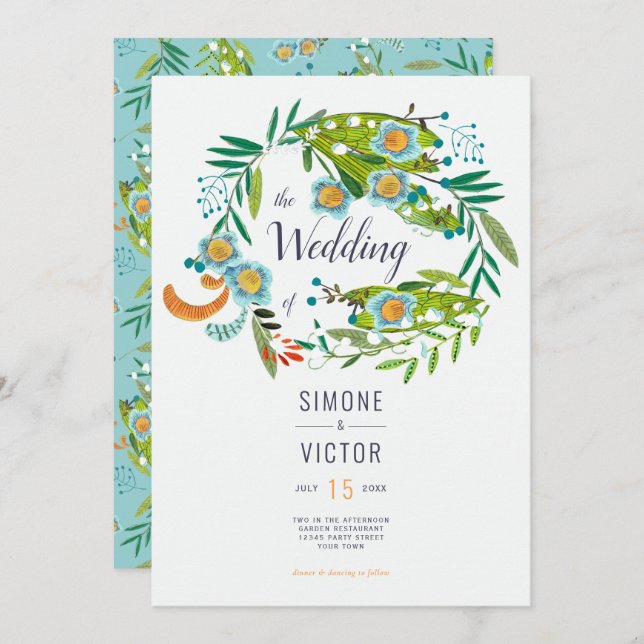 Invitación Lirio floral moderno Boho del Boda del Valle (Anverso / Reverso)