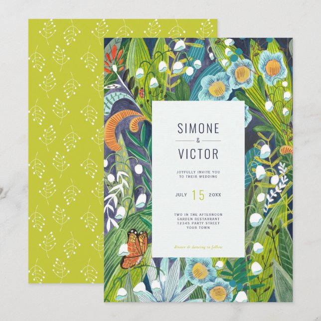 Invitación Lirio floral moderno Boho del Boda del Valle (Anverso / Reverso)