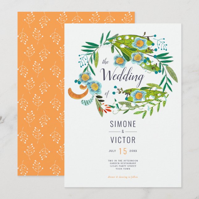 Invitación Lirio floral moderno Boho del Boda del Valle (Anverso / Reverso)