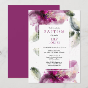 Invitación Lirio Rosa Acuarela Floral Bautizo