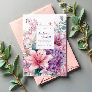 Invitación Lirio Rosa Elegante Hortensia Púrpura Lila