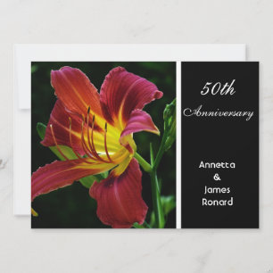 Invitación lirio tigre rojo púrpura flor aniversario de boda
