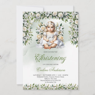 Invitación Lirios acuarelas y rosas chica Christening