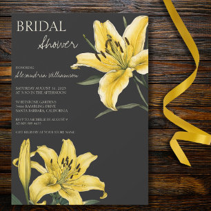 Invitación Lirios Amarillos Dorados en Ducha Nupcial Negra
