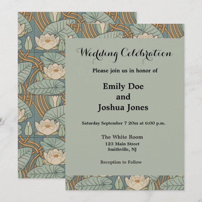 Invitación Lirios de Agua Arte Nouveau Naturaleza (Anverso / Reverso)