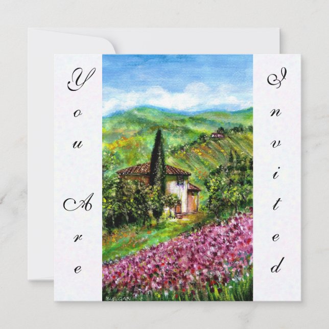 Invitación LIRIOS EN TOSCANA, Campo de flores verde púrpura (Anverso)