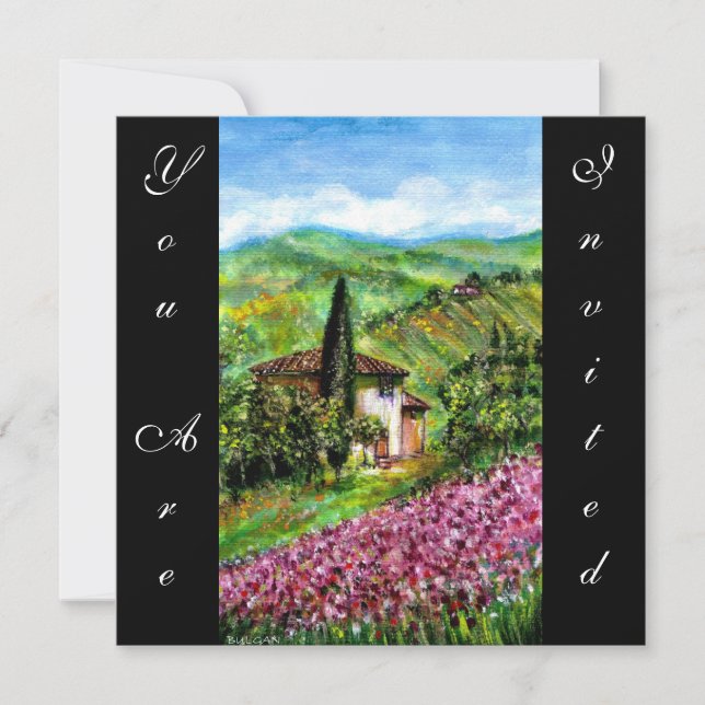 Invitación LIRIOS EN TOSCANA, Campo de flores verde púrpura,N (Anverso)
