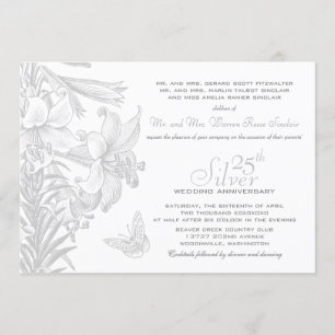 Invitación Lirios Mariposa Plata Aniversario de Bodas 25