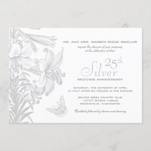Invitación Lirios Mariposa Plata Aniversario de Bodas 25