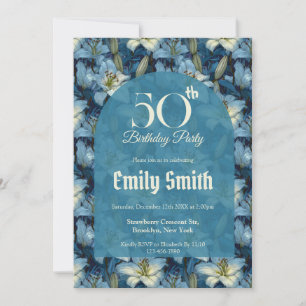 Invitación Lirios minimalistas brillan en el cumpleaños 50