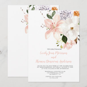 Invitación Lirios, Peonías, Magnolias en acuarela