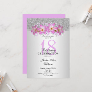 Invitación Lirios Plateados Elegantes y Belladonnas Cumpleaño