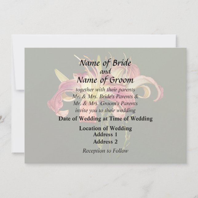 Invitación Lirios Rosa Oscuro Con Centros Amarillos (Anverso)