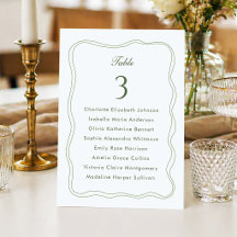 Lista de Asientos de Boda en Elegante Verde Salvia