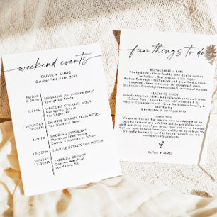 Invitación Lista de eventos de Boda de fin de semana, carta d