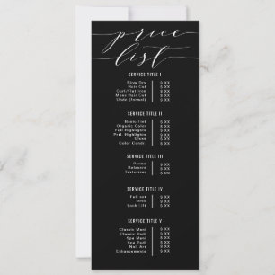 Invitación Lista de precios de salón de caligrafía moderna ne